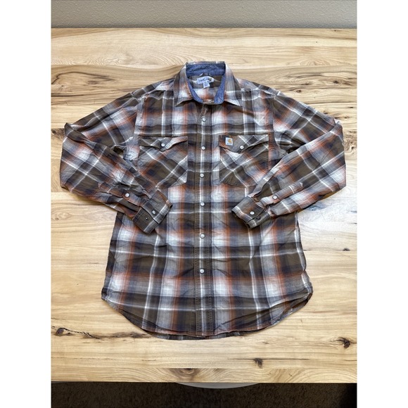 Carhartt Other - Carhartt 104143 Mens Bozeman Long Sleeve Brown Plaid Shirt Pearl Snap Size Small